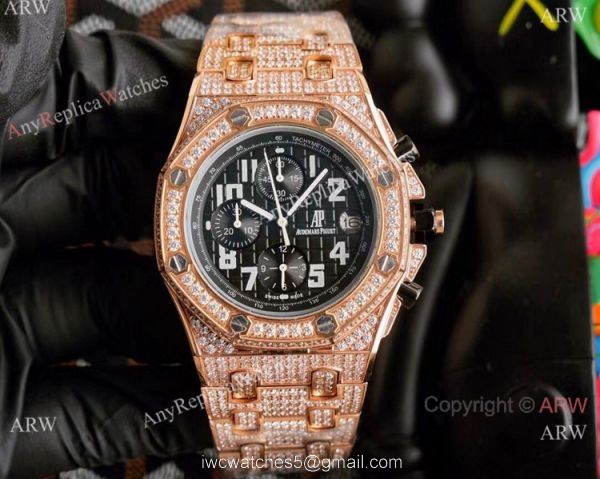 Rose Gold Royal Oak Offshore AP Iced Out Replica Watch for Sale 1