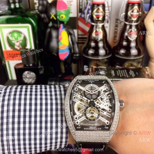High Quality Franck Muller Vanguard Replica Watch Diamond Case Skeleton Dial 1