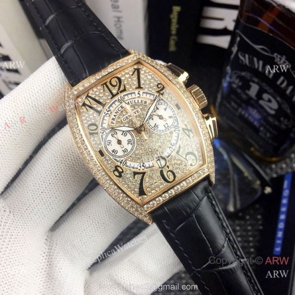 New Copy Franck Muller Mariner Chronograph Iced Out Watch Black Leather Strap 1