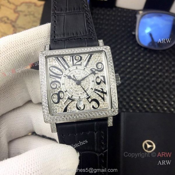Replica Franck Muller Master Square Automatic Watch Rose Gold Diamond Arabic Dial 1