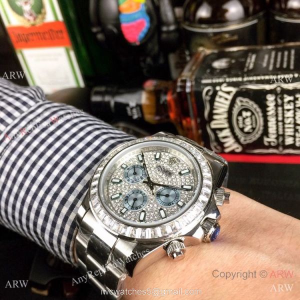 Fake Rolex with Diamond Bezel Men Watch Daytona Iced Out 1