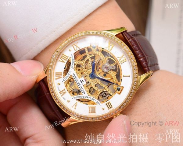 Copy Jaeger-LeCoultre Skeleton Watch Gold Case Diamond Bezel 1