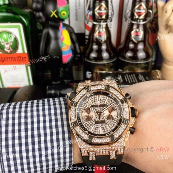 Royal Oak Offshore Diver AP Iced Out Replica Watch Silver Steel Case 1