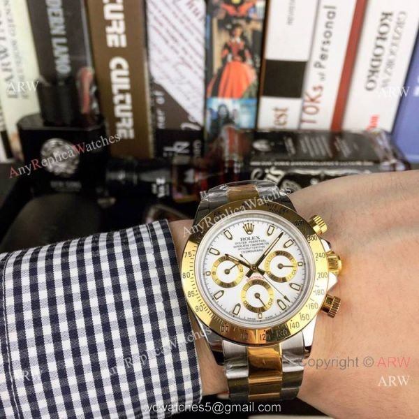 Copy Rolex Two Tone Daytona 40mm Watch Gold Dial with Diamond Gold Rolex Daytona Replica 1