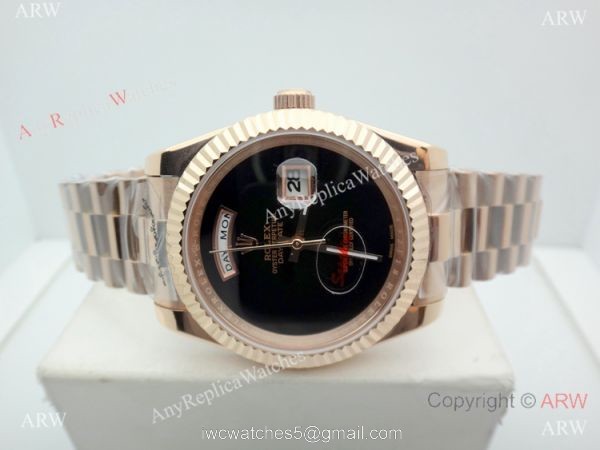 Replica Presidential Rolex Day Date 40mm Rose Gold Black Onyx Dial Watch 1