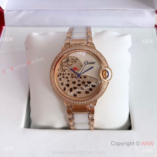 Copy Cartier Ballon Bleu SS Diamond Leopard Watch Swiss Quality 1