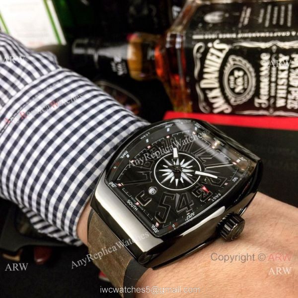Replica Franck Muller Vanguard Yachting watch Black Dial Gray Gummy Band 1