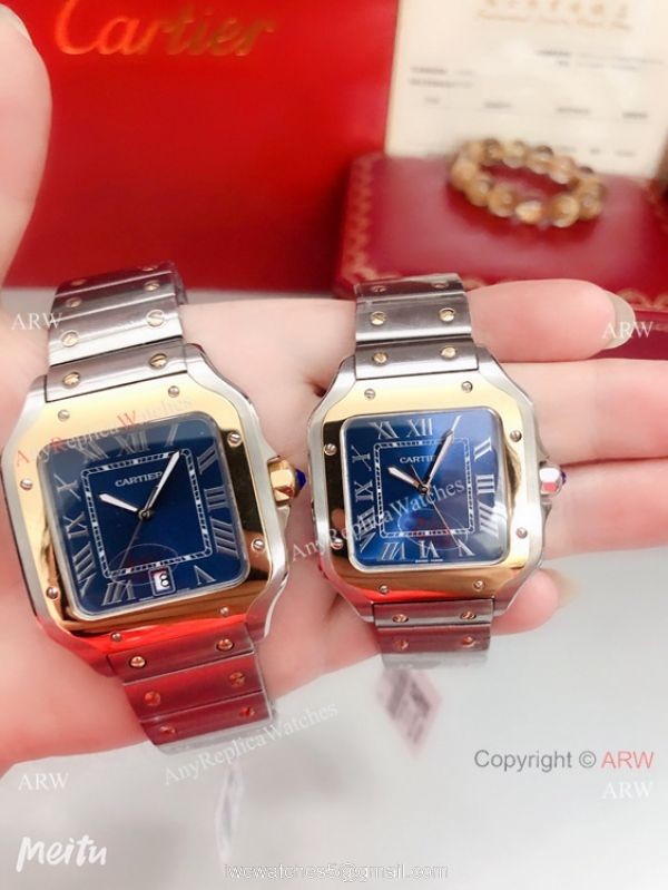 Japan Grade New Cartier Watches Santos De Blue Dial 39mm or 35mm 1