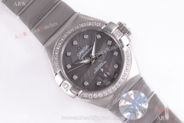 Swiss Replica Omega Constellation 316L Steel Grey Mop Dial Watch Lady 1