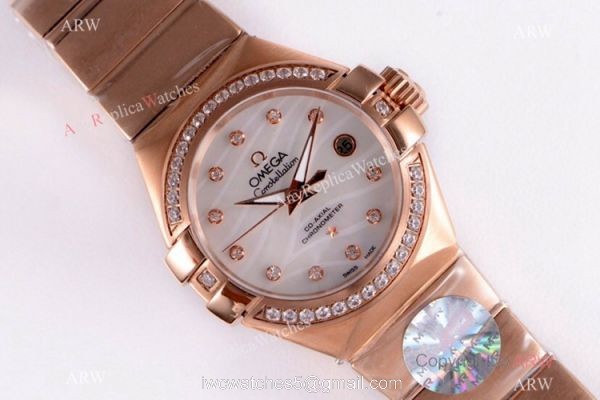 Swiss Replica Omega Constellation Rose Gold Diamond 27mm Watch 2019 New 1