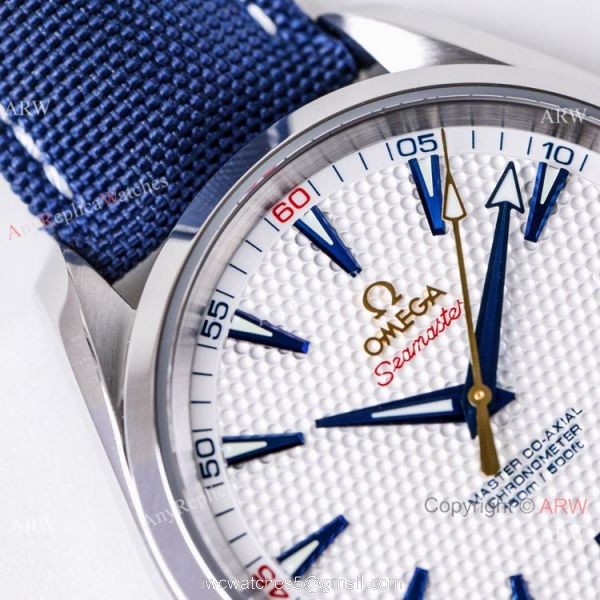 (VS)Swiss Copy OMEGA Seamaster Aqua Terra RYDER CUP Watch Blue Leather Strap 1