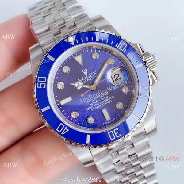 (EW) Swiss 3135 Replica Rolex Blue Face Submariner Watch Jubilee Strap 1