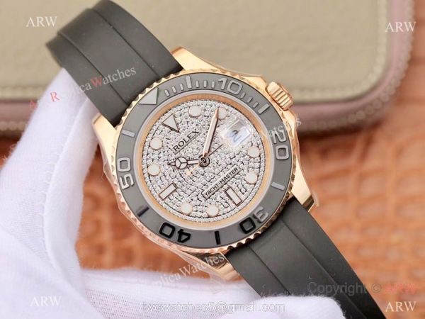 Swiss Grade Rolex Rose Gold Yachtmaster Replica Watch Diamond Face 1