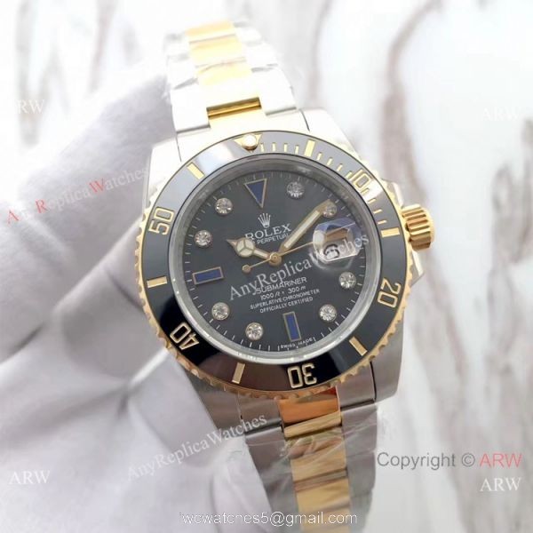 Best Replica Rolex Submariner EW Factory 3135 Two Tone Diamond Watch 1