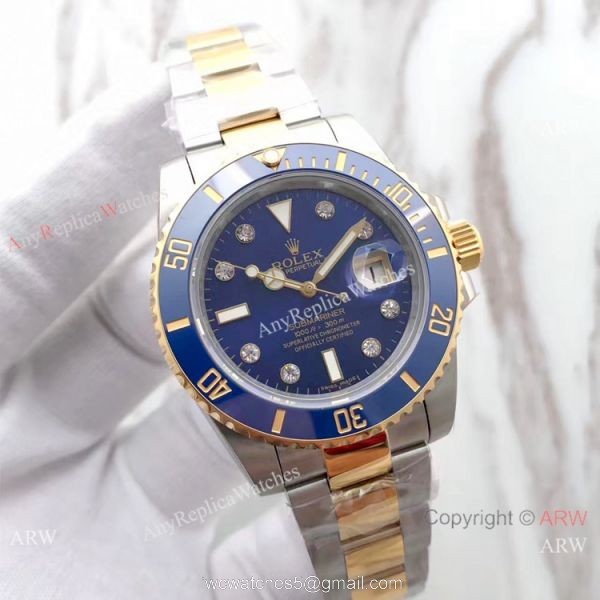 EW Replica Rolex Blue Face Submariner Diamond Markers Watch Swiss 3135 1