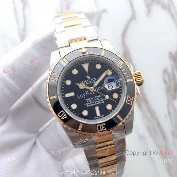 (EW) Clone Rolex Submariner EW Factory Two Tone Black Ceramic Watch 3135 1