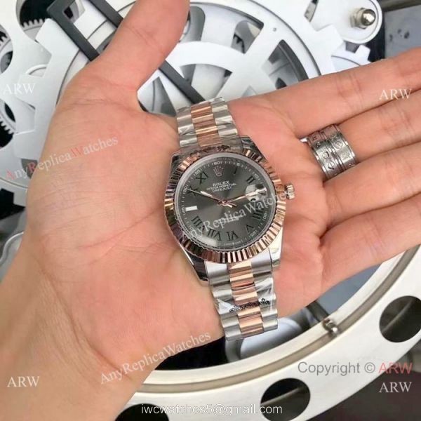 Copy Rolex Datejust Gray Dial 2-Tone Rose Gold President Watch 40mm 1