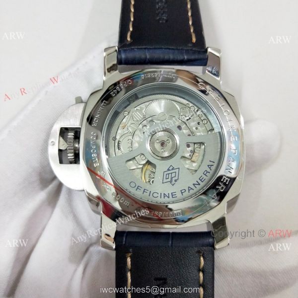 High Quality Panerai Luminor GMT PAM00320 Watch Blue Dial Blue Leather Strap 1