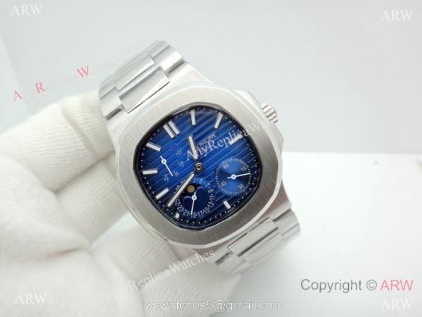 Swiss AAA Grade Patek Philippe Nautilus power reserve Watch SS Blue Face 1