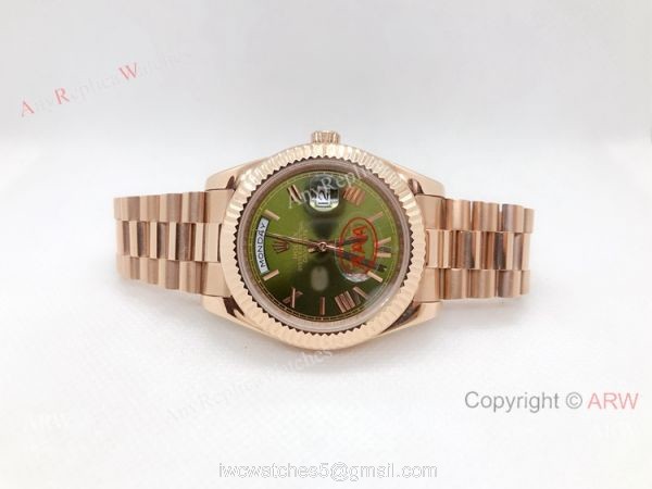 Copy Rolex Day Date 40mm Watch Green Dial Rose Gold President Band 1