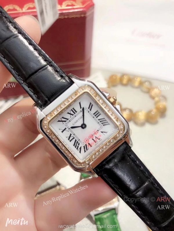 Fake Cartier Panthere de Cartier 27mm Watch 2 Tone Gray Leather Strap 1