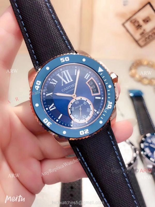 Copy Cartier Calibre De Diver Rose Gold Black Face Watches 1
