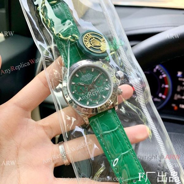 Rolex Daytona 42mm Watch SS Green Dial Green Leather Strap 1