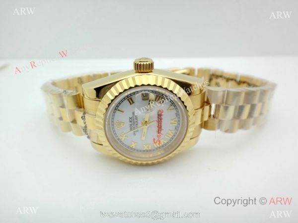 Copy Rolex Datejust Gold White Face Presidential Watch 26mm for Lady 1