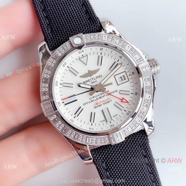 Noob V2 Breitling Avenger II GMT Swiss 2836 Watch White Face Diamond Bezel 1