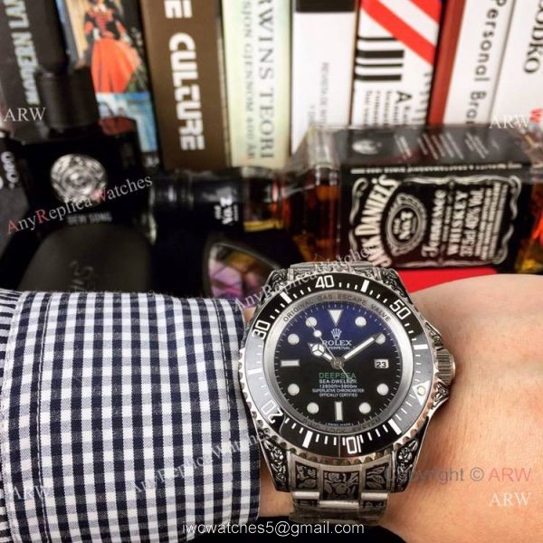 44mm Rolex Deepsea Black Replica Watch Tattoo Case 1