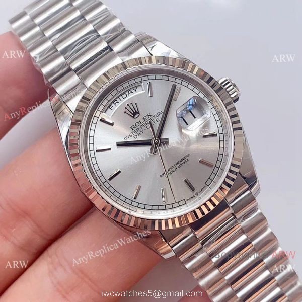 (EW)Copy Swiss 3255 Rolex Day-Date Presidential Watch Silver Dial 36mm 1