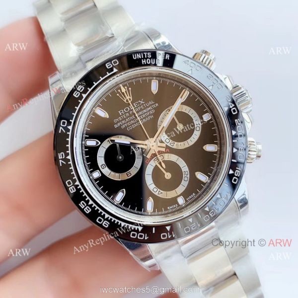 Replica Swiss Rolex Daytona NOOB 7750 SS Black Ceramic Watch 40mm 1