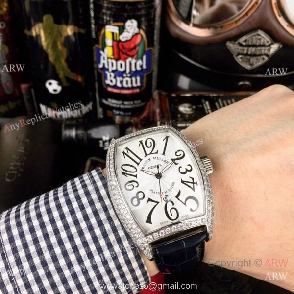 Copy Franck Muller Platinum Rotor Diamond Case White Dial Watch 1