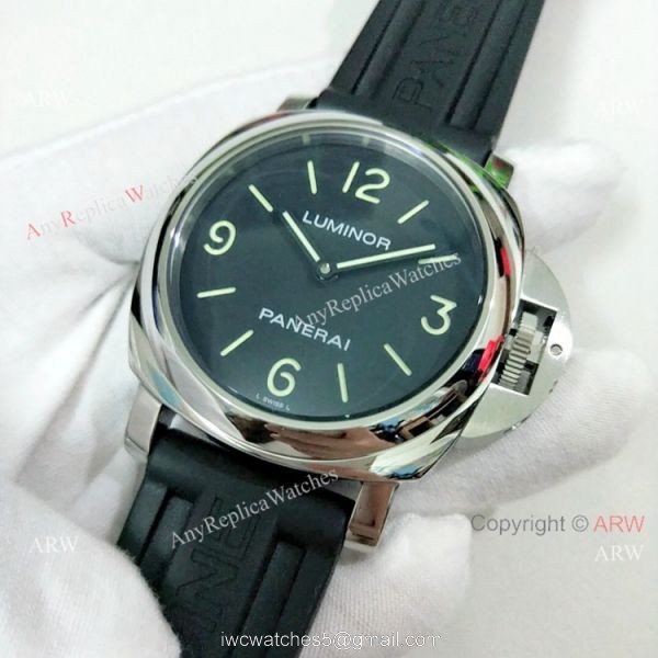 Copy Panerai Luminor PAM00112 Watch Black Dial Black Rubber Strap 1