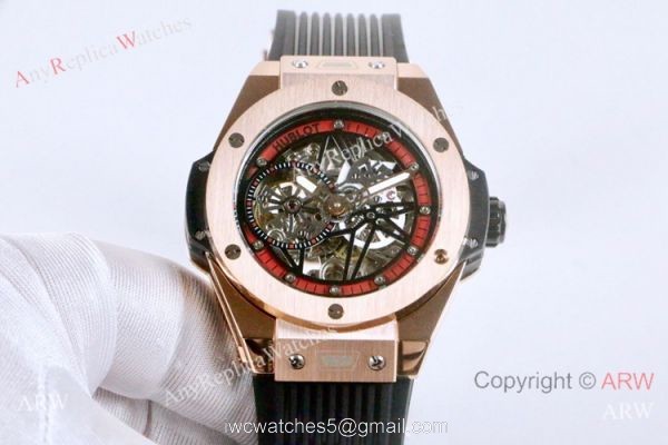 Best Fake Hublot Geneve Big Bang Skeleton Dial Rose Gold Watch 45mm 1