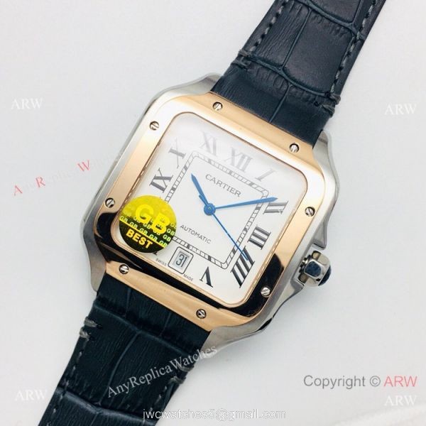 (GB) Swiss Replica Cartier Santos de Watch Two Tone Rose Gold White Dial 1