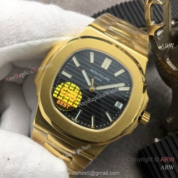 Grade 1A Replica Patek Philippe Nautilus GB Factory Cal.324 Yellow Gold Black Dial Watch 1