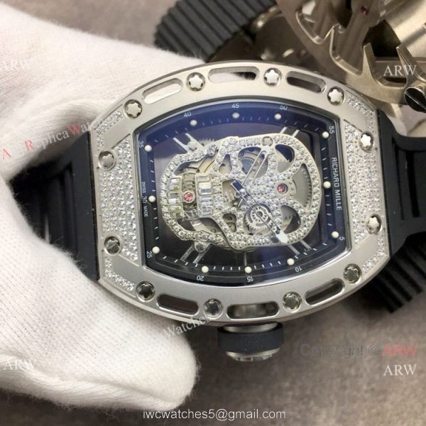 Super Clone Richard Mille RM 052 Skull Face Stainless Steel Men Watch 1