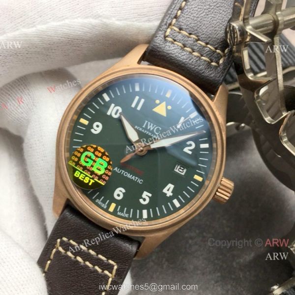 Super Clone IWC Big Pilots Spitfire Bronze Green Dial Watch Swiss 9015 1