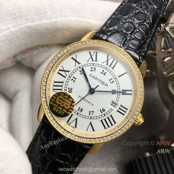 (GB)Swiss Replica Cartier Ronde Solo De Watch Gold Case Diamond Bezel 1