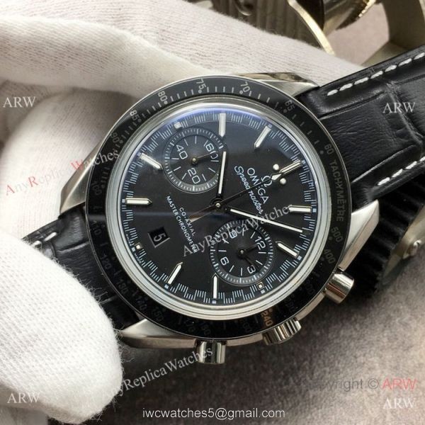 (OM) Swiss Replica Omega Speedmaster Racing Master Chronomeyer Watch Black Leather Strap 1