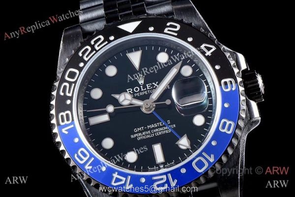 KS Factory Fake Rolex GMT Master II Swiss ETA 126710blnr-0002 Black PVD Watch 1