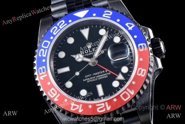 KS Factory Rolex GMT Master II Swiss ETA 126710blro-0001 BlueRed Ceramic Black PVD Watch 1