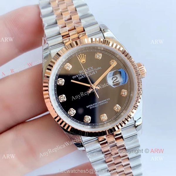 EW factory 3235 Rolex Datejust Black Diamond Dial Jubilee Watch 36mm 1