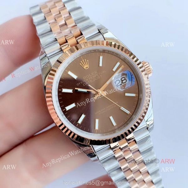 EW factory Replica Rolex Oyster Perpetual Datejust 2T Rose Gold Jubilee Chocolate Dial Watch 36MM 1