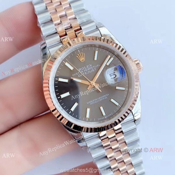 EW factory Replica Rolex Datejust 2T Rose Gold Grey Dial Watch 36MM 1