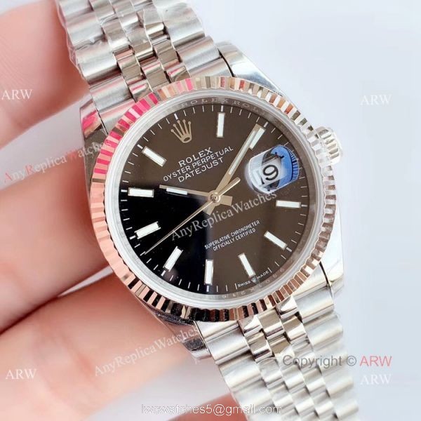 EW factory Copy Rolex Datejust 36mm Black Face SS Jubilee Band Watch 1