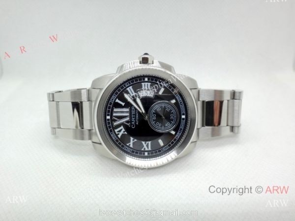 AAA Quality Cartier Calibre de Stainless Steel Black Dial Watch Automatic 1