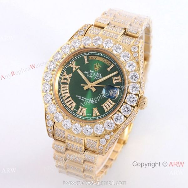 Iced out Gold Rolex Oyster Perpetual Day Date Fake Watches Worldwide Shipping 1