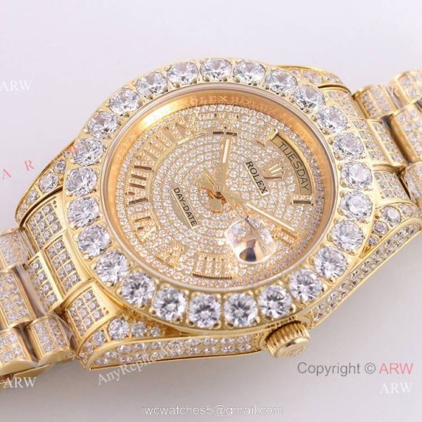 New Rolex Day-Date Gold Iced out Watch 43mm Best Chinese Replica Watches 1